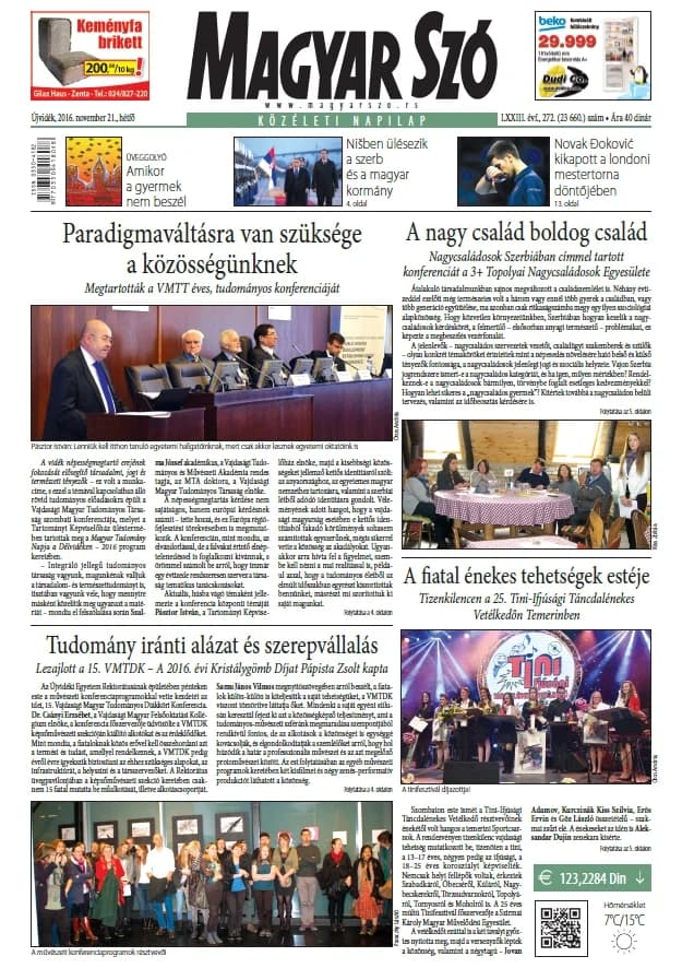 Magyar Szó, 73. évf. 2016. november 21. 272. sz. 1–20. oldal