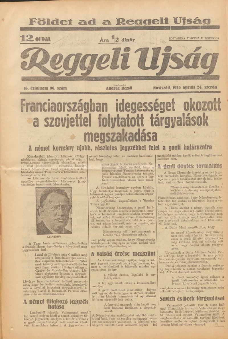 Reggeli Újság, 16. évf. 1935. április 24. 96. sz.