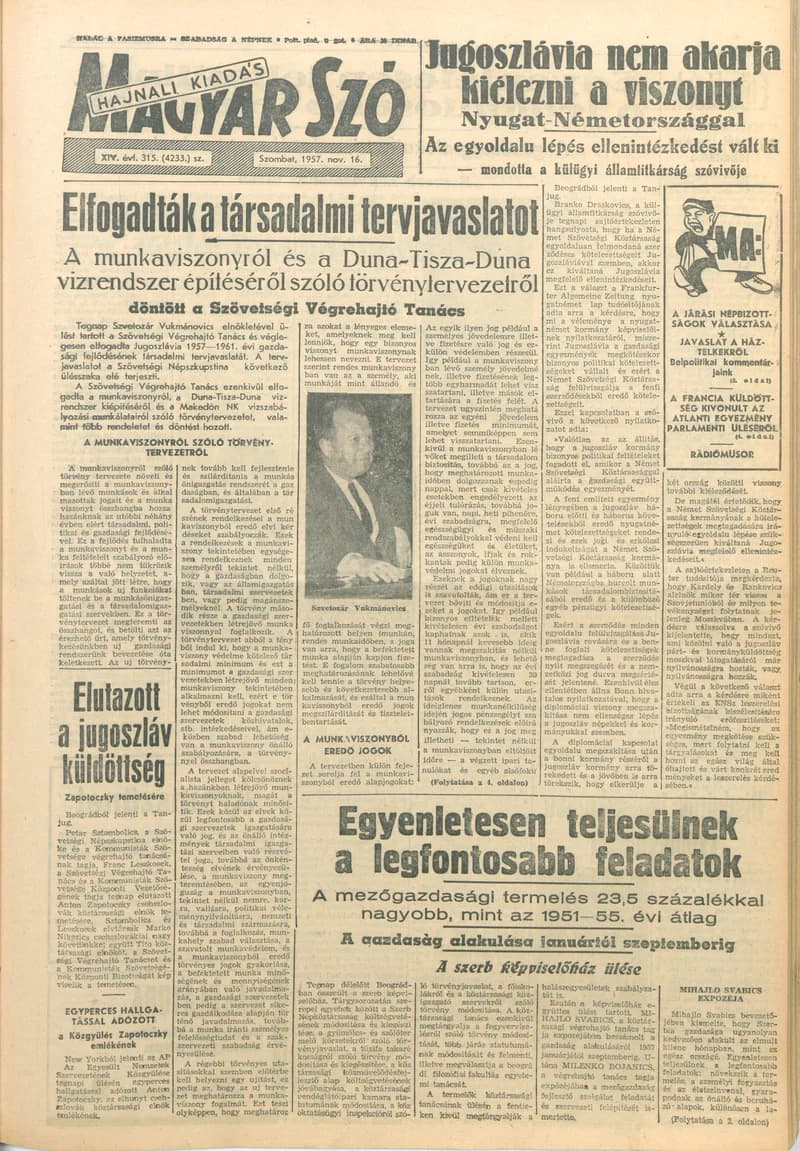 Magyar Szó, 14. évf. 1957. november 16. 315. sz. 1–16. oldal