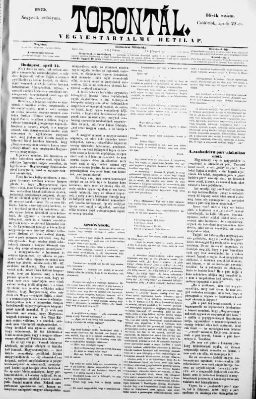 Torontál, 4. évf. 1875. április 22. 16. sz.
