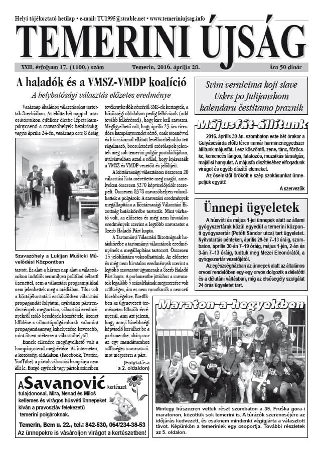 Temerini Újság, 22. évf. 2016. április 28. 17. sz.