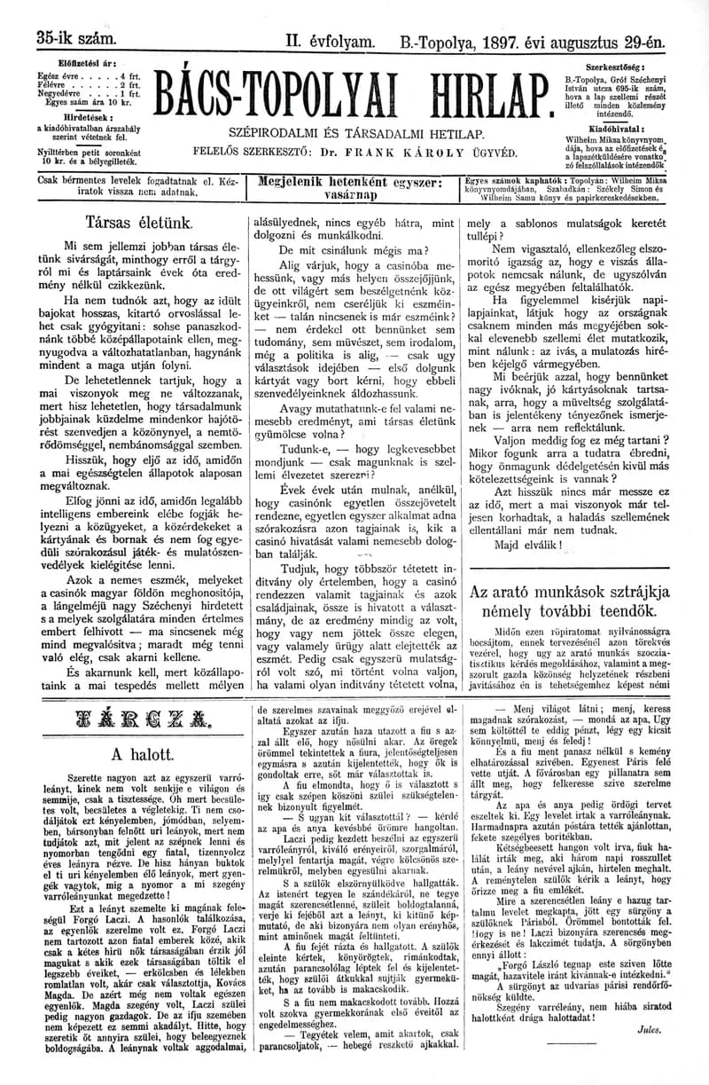 Bács-Topolyai Hirlap, 2. évf. 1897. augusztus 29. 35. sz.