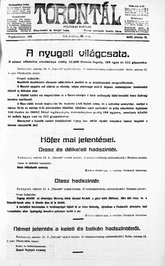 Torontál, 45. évf. 1916. március 13. 59. sz.