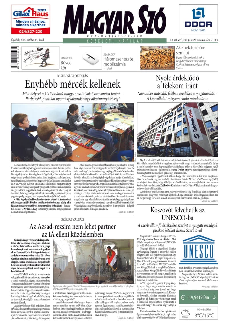 Magyar Szó, 72. évf. 2015. október 13. 237. sz. 1–20. oldal