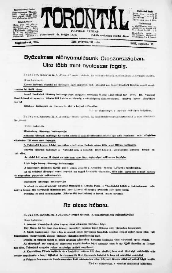Torontál, 44. évf. 1915. augusztus 22. 191. sz.