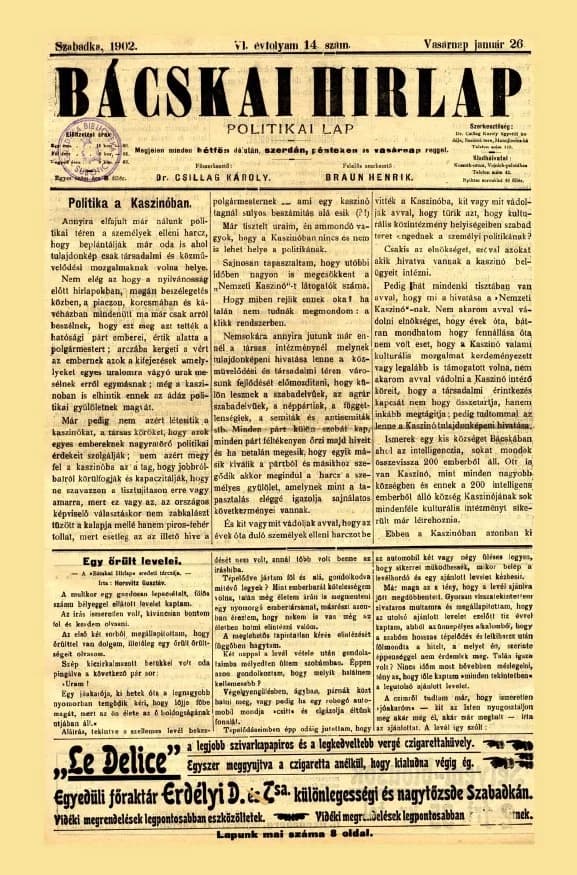 Bácskai Hirlap, 6. évf. 1902. január 26. 14. sz.