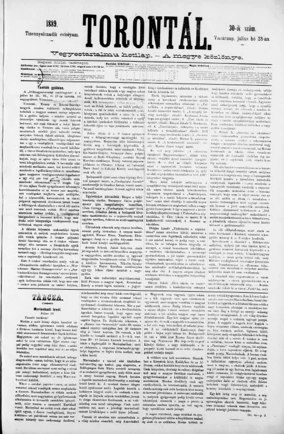 Torontál, 18. évf. 1889. július 28. 30. sz.
