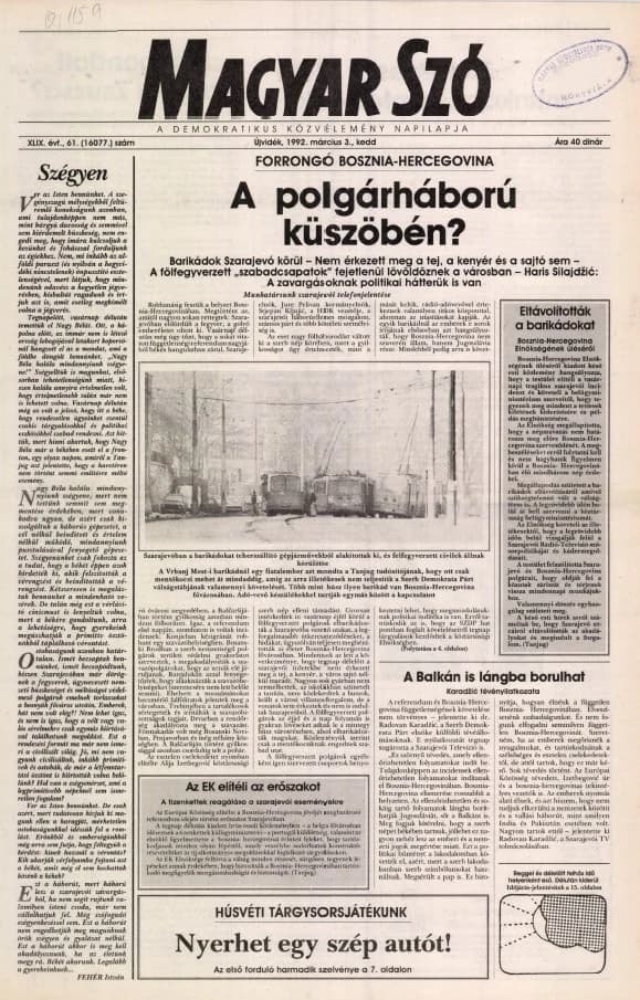 Magyar Szó, 49. évf. 1992. március 3. 61. sz. 1–20. oldal