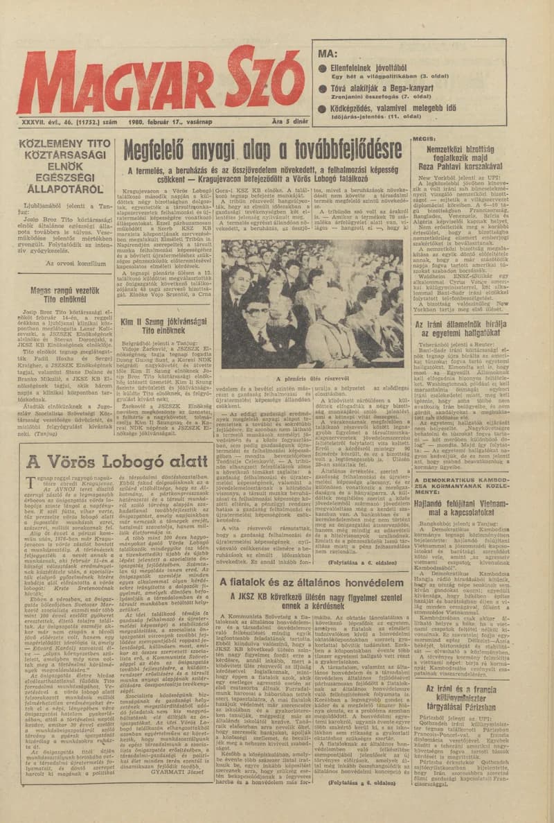 Magyar Szó, 37. évf. 1980. február 17. 46. sz. 1–28. oldal