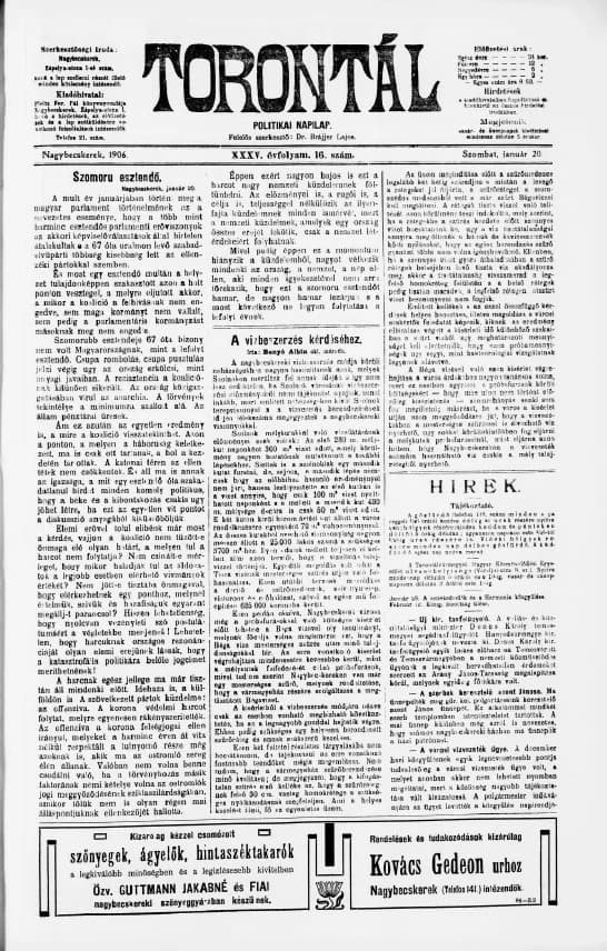 Torontál, 35. évf. 1906. január 20. 16. sz.