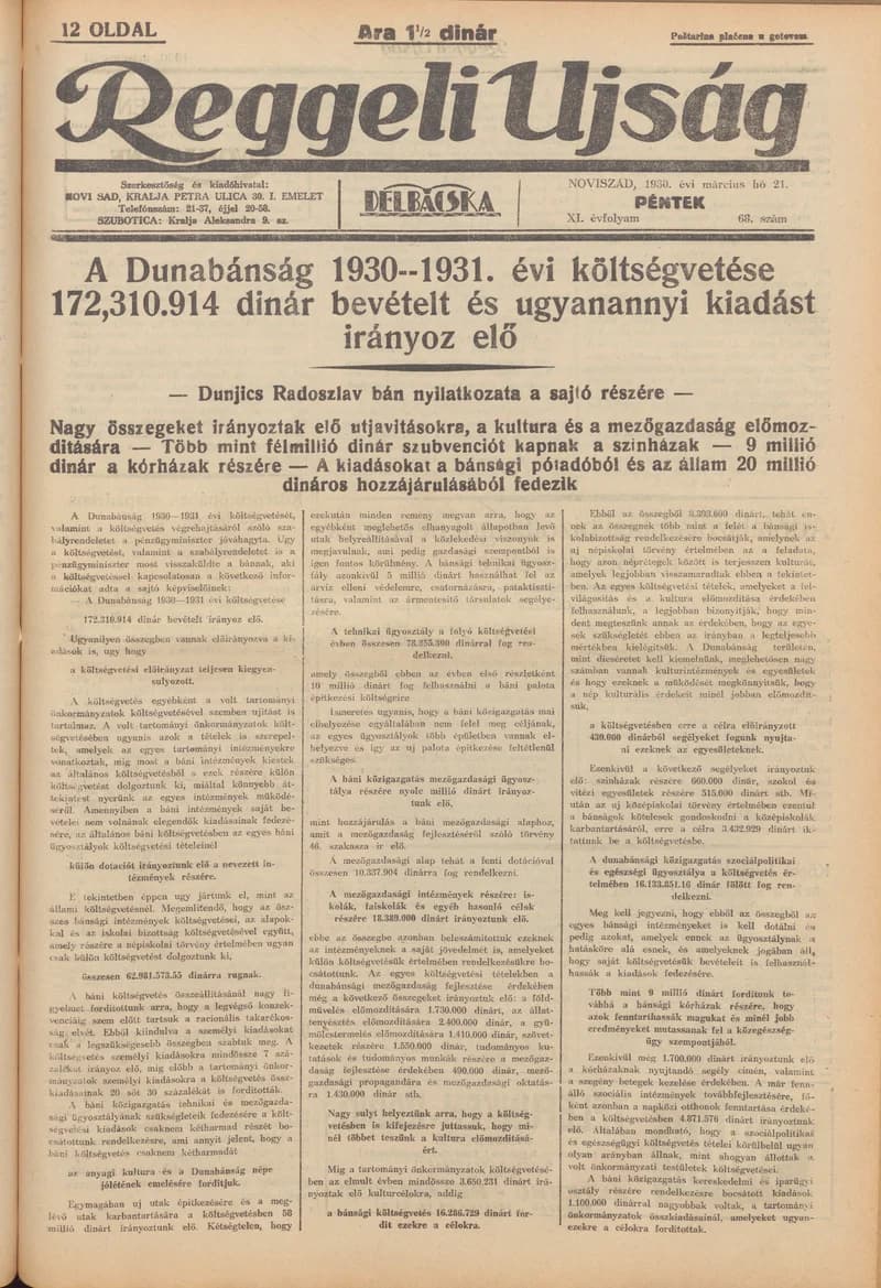 Reggeli Újság, 11. évf. 1930. március 21. 68. sz.