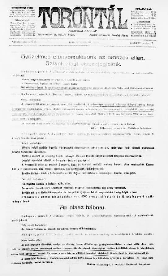 Torontál, 44. évf. 1915. június 10. 130. sz.