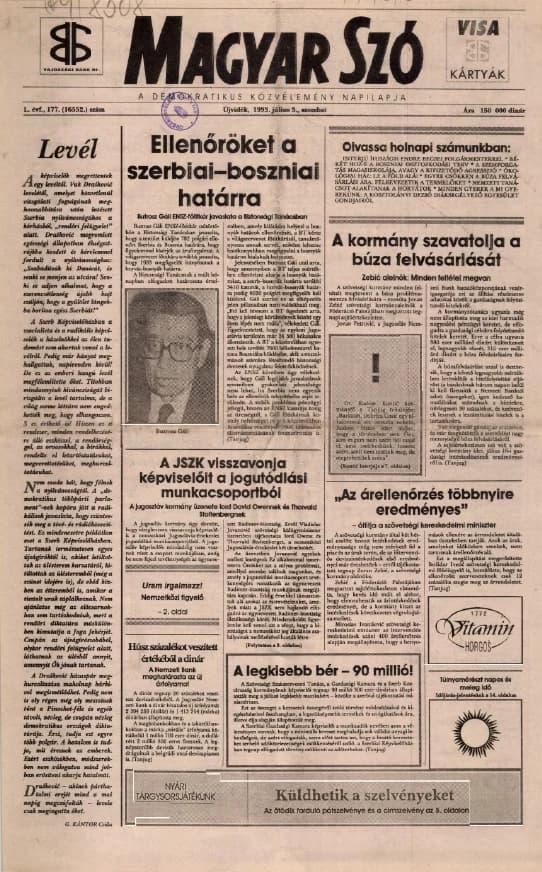 Magyar Szó, 50. évf. 1993. július 3. 177. sz. 1–16. oldal