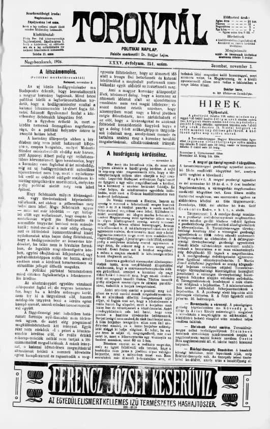 Torontál, 35. évf. 1906. november 3. 251. sz.