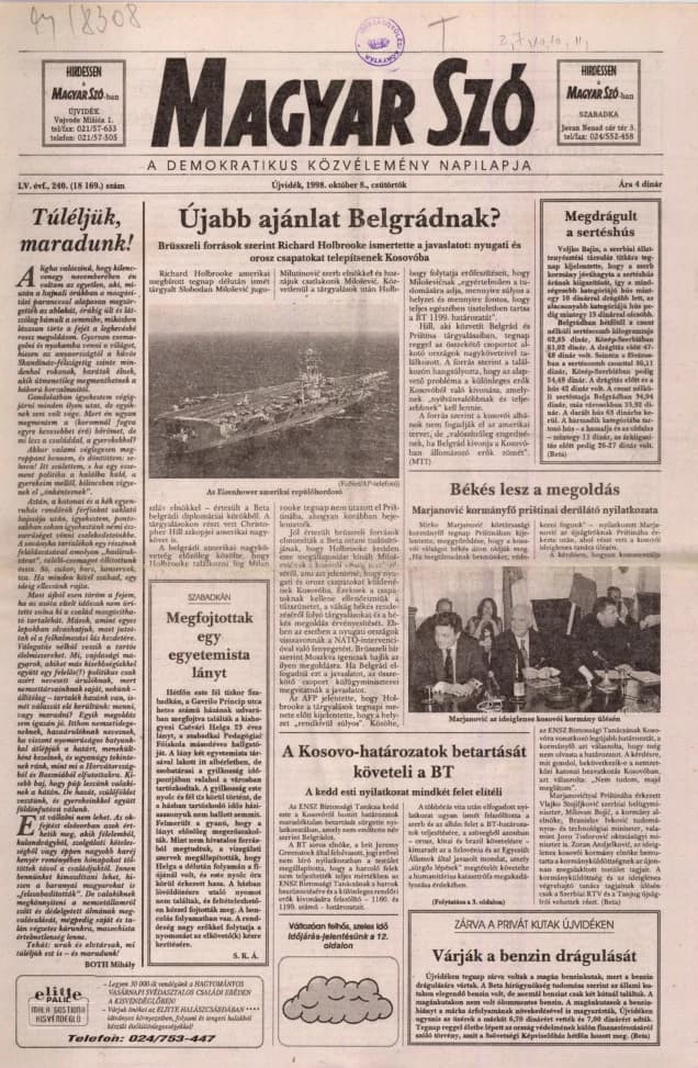 Magyar Szó, 55. évf. 1998. október 8. 240. sz. 1–16. oldal