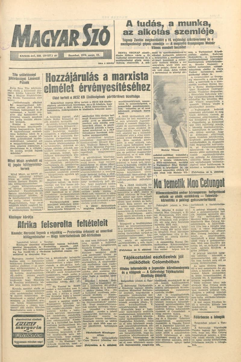 Magyar Szó, 33. évf. 1976. szeptember 18. 258. sz. 1–20. oldal