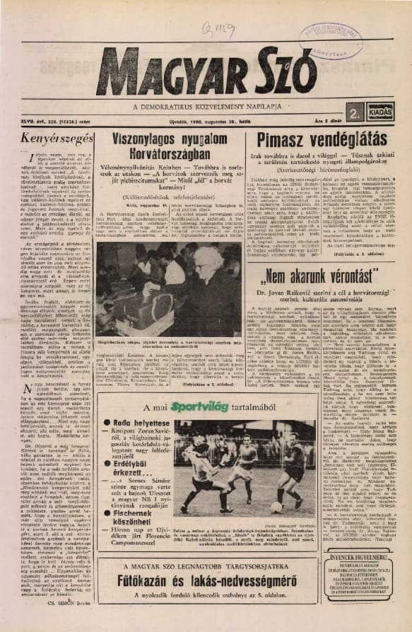 Magyar Szó, 47. évf. 1990. augusztus 20. 228. sz. 1–16. oldal