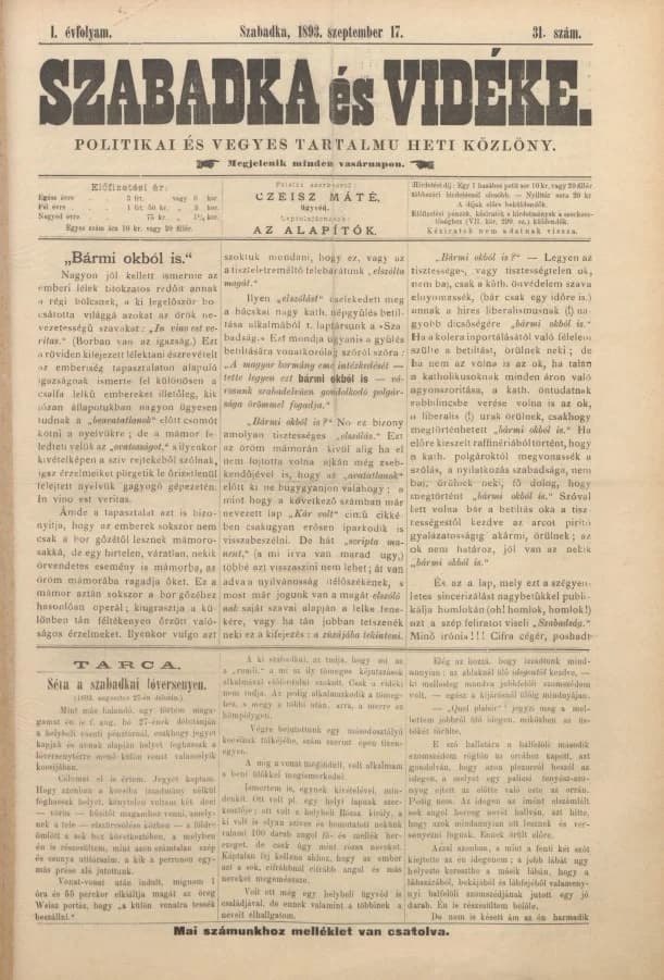 Szabadka és vidéke II, 1. évf. 1893. szeptember 17. 31. sz.