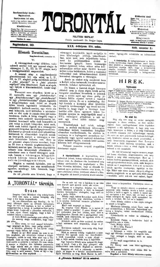 Torontál, 30. évf. 1901. november 25. 270. sz.
