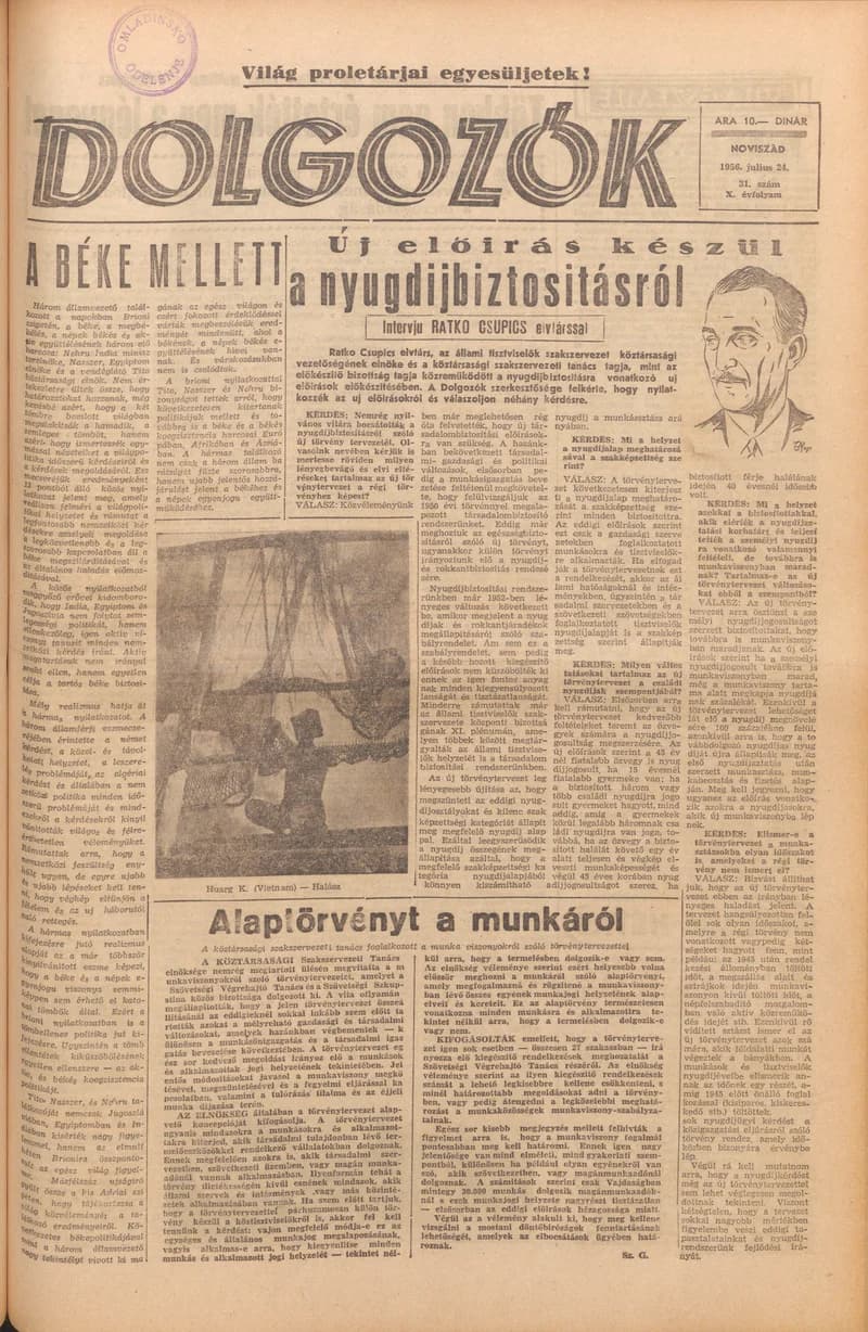 Dolgozók, 10. évf. 1956. július 24. 31. sz.