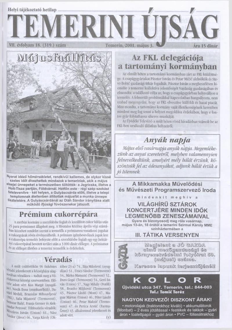 Temerini Újság, 7. évf. 2001. május 3. 18. sz.