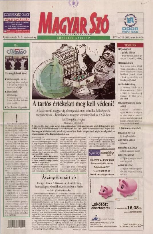 Magyar Szó, 66. évf. 2009. szeptember 26. – 27. 225. sz. 1–24. oldal