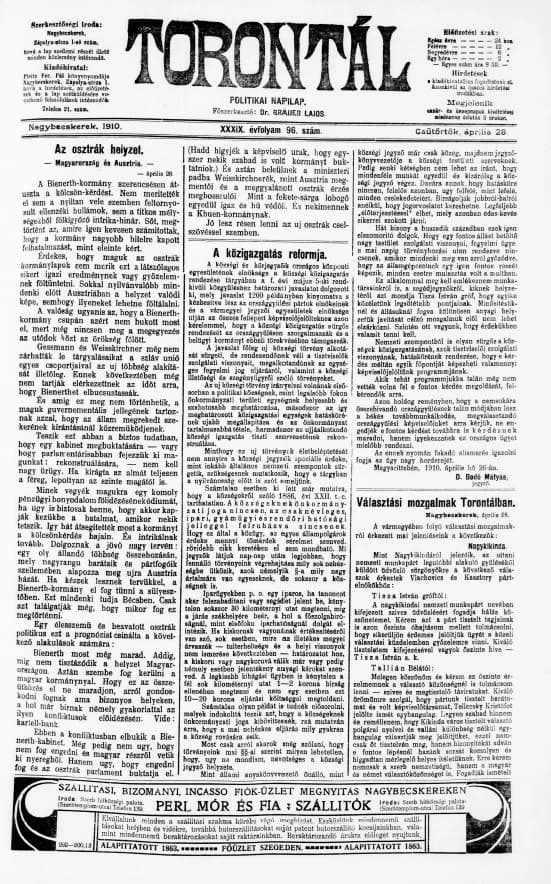 Torontál, 39. évf. 1910. április 28. 96. sz.