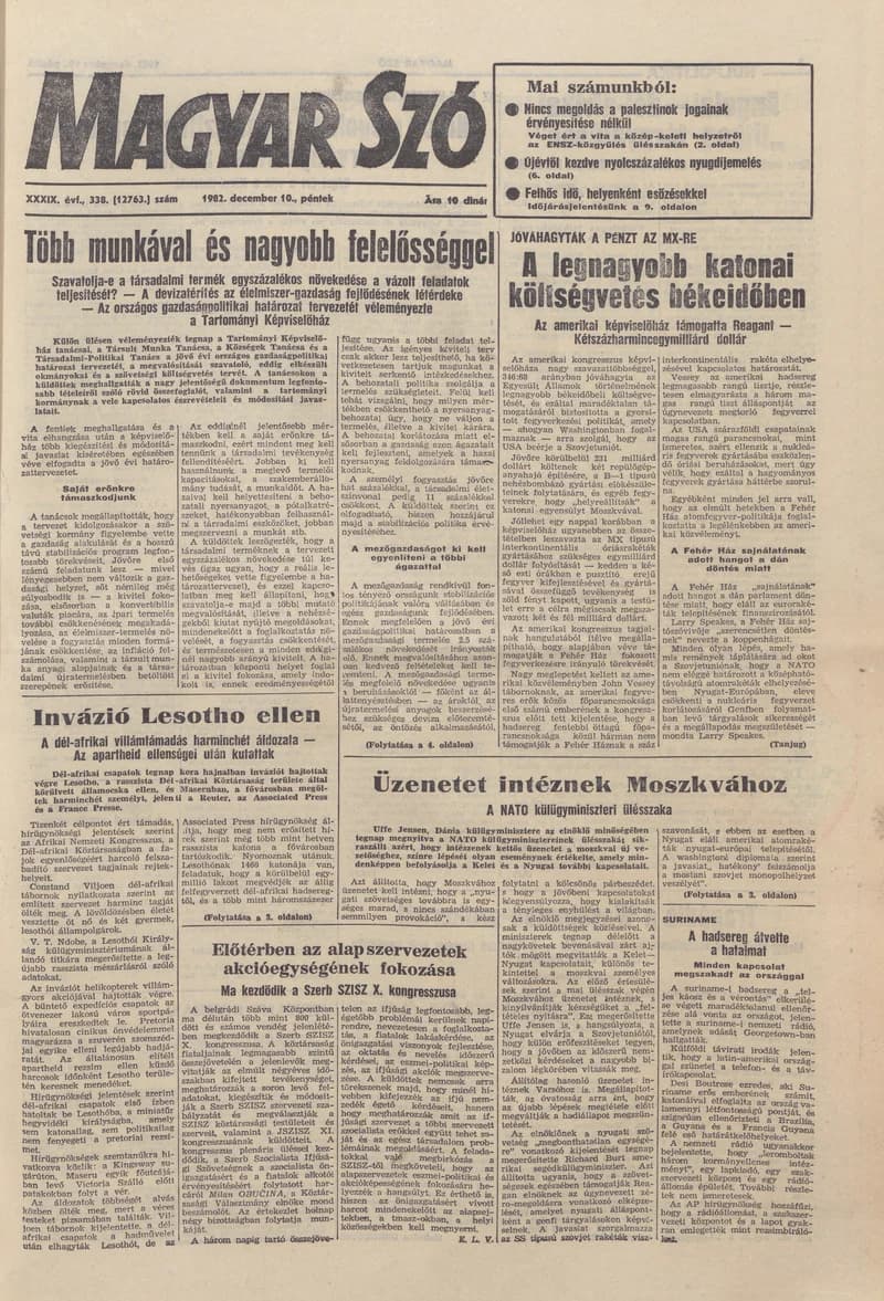 Magyar Szó, 39. évf. 1982. december 10. 338. sz. 1–20. oldal
