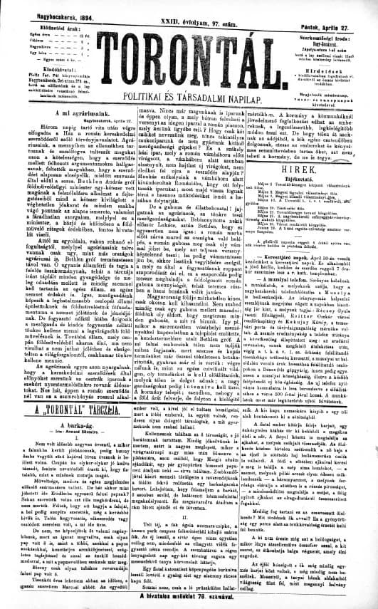 Torontál, 23. évf. 1894. április 27. 97. sz.