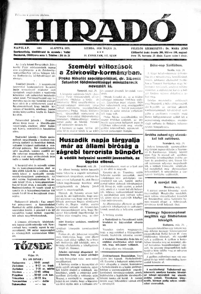 Híradó, 59. évf. 1930. május 21. 117. sz.