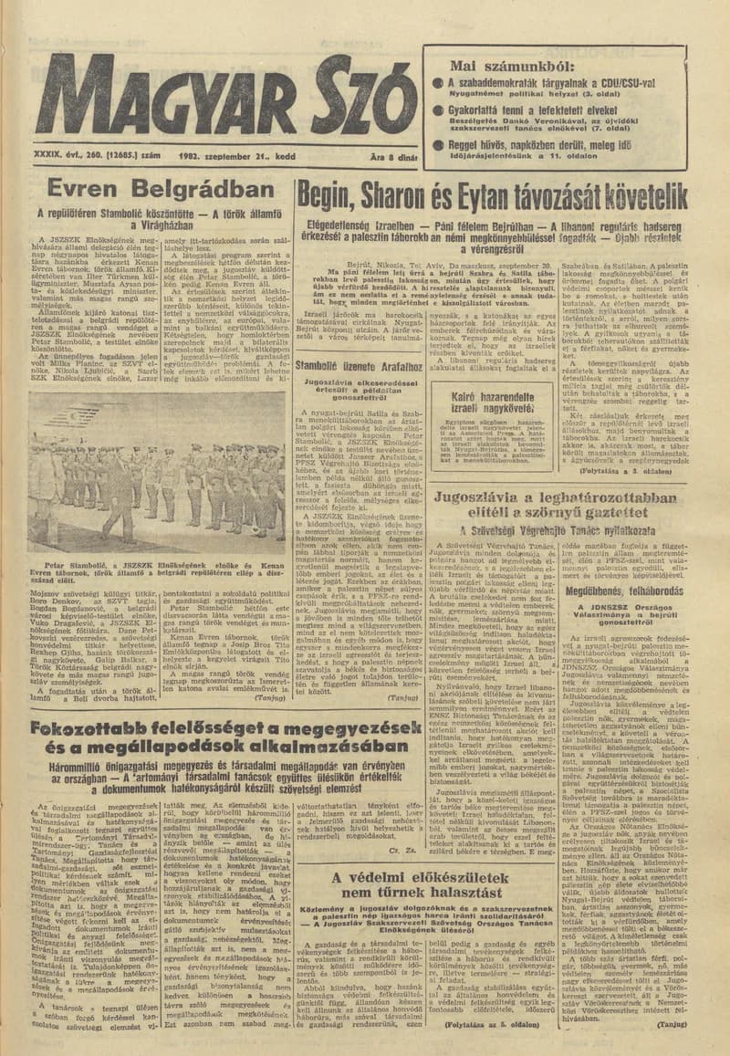 Magyar Szó, 39. évf. 1982. szeptember 21. 260. sz. 1–20. oldal