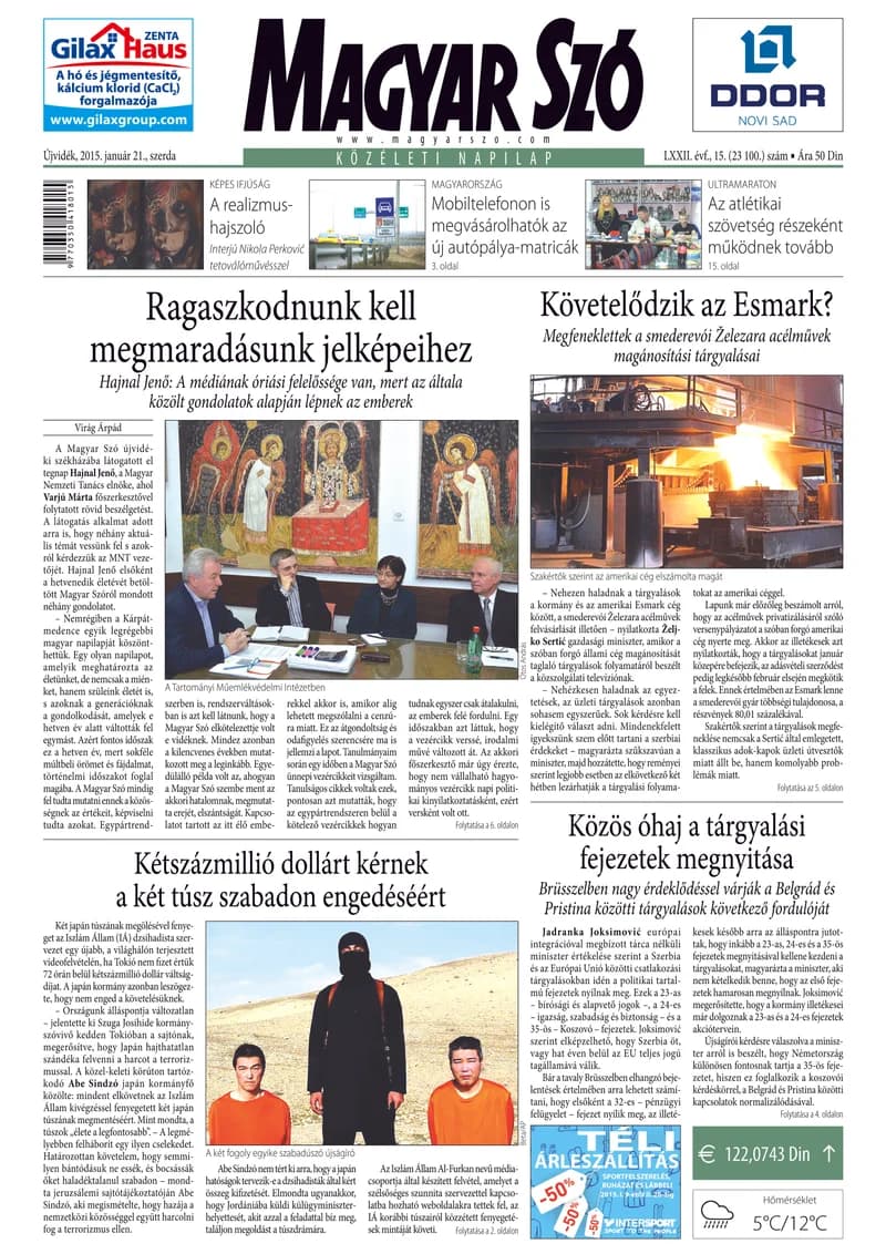 Magyar Szó, 72. évf. 2015. január 21. 15. sz. 1–16. oldal