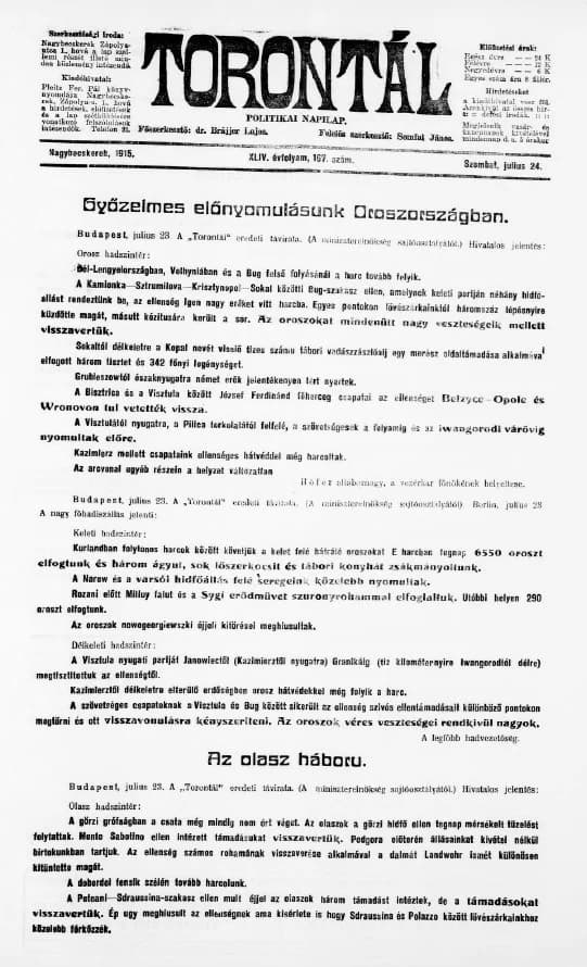 Torontál, 44. évf. 1915. július 24. 167. sz.