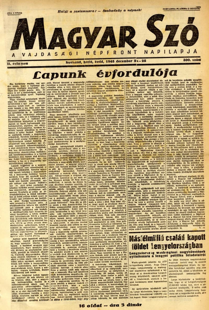 Magyar Szó, 2. évf. 1945. december 24. – 25. 300. sz. 1–16. oldal