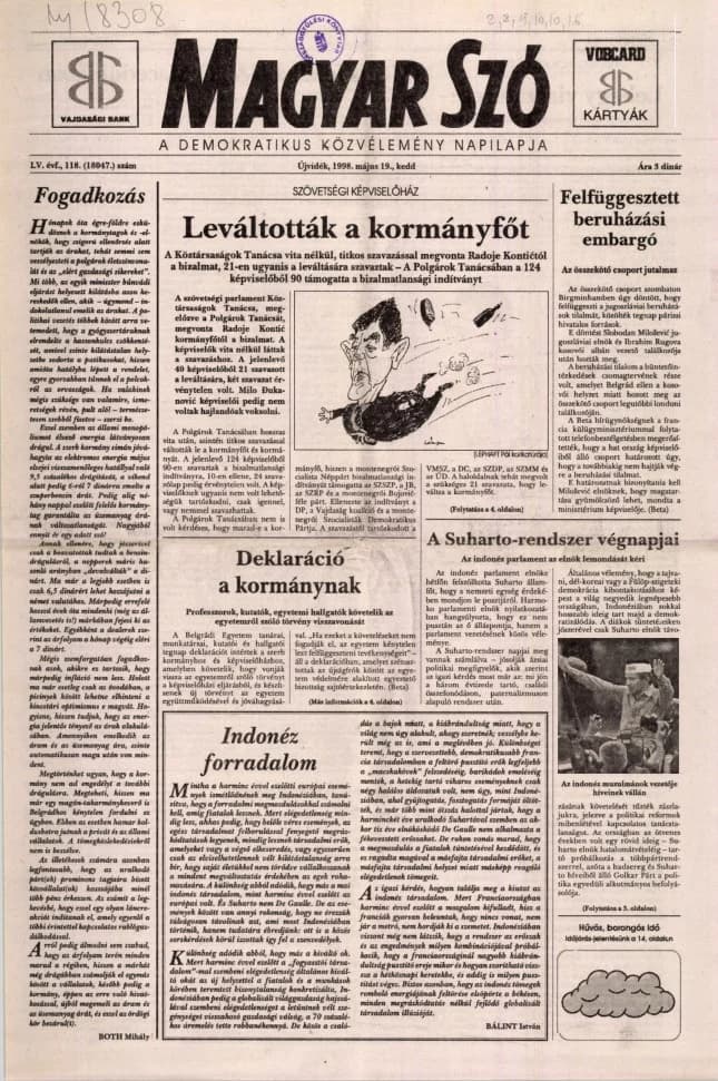 Magyar Szó, 55. évf. 1998. május 19. 118. sz. 1–16. oldal