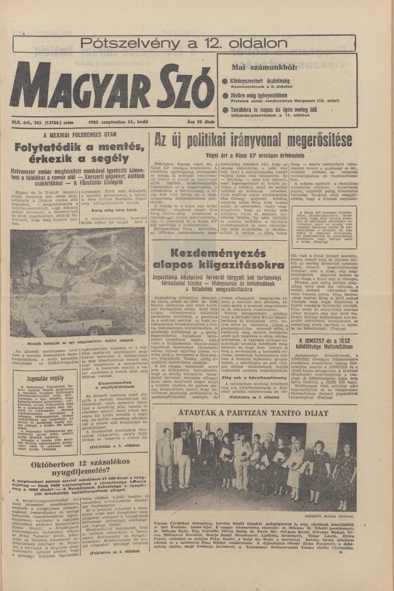 Magyar Szó, 42. évf. 1985. szeptember 24. 263. sz. 1–20. oldal