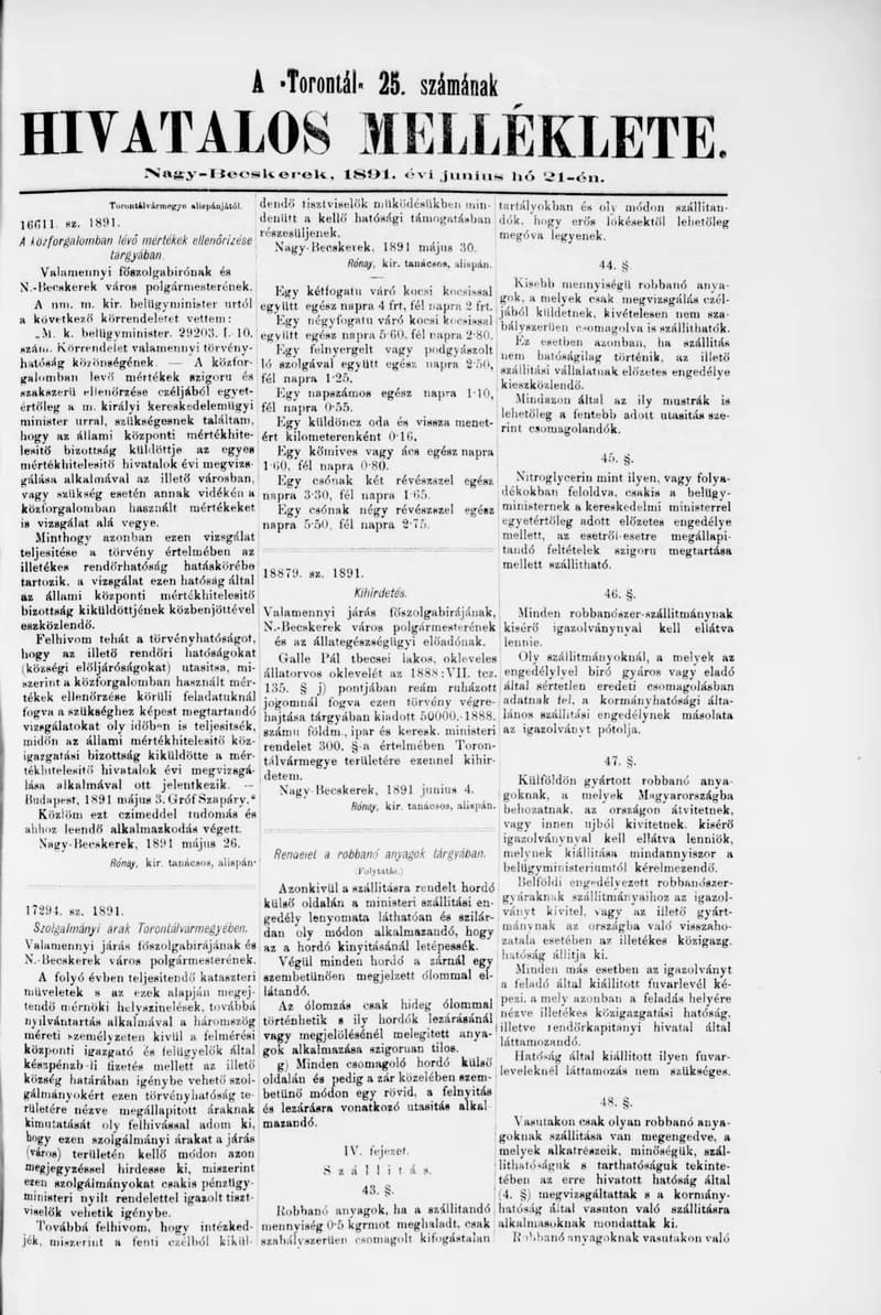 A Totontál  hivatalos melléklete, 4. évf. 1891. június 21. 25. sz.