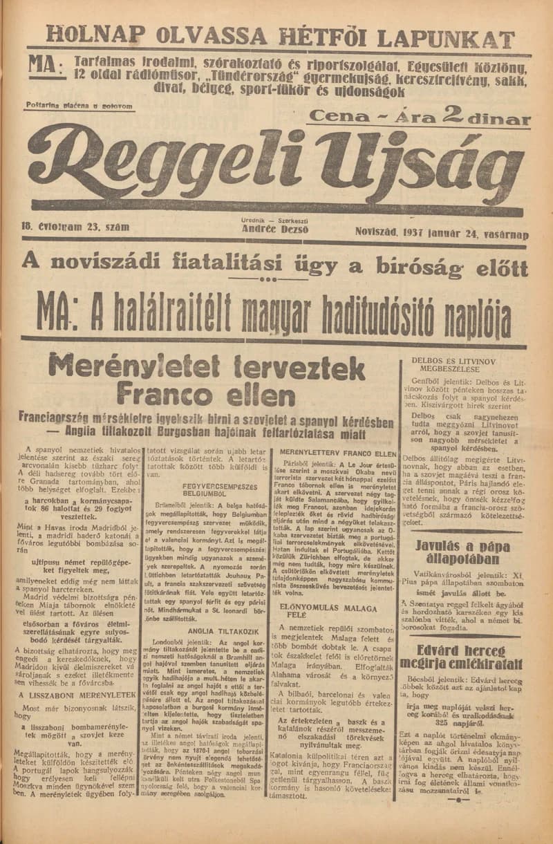 Reggeli Újság, 18. évf. 1937. január 24. 23. sz.