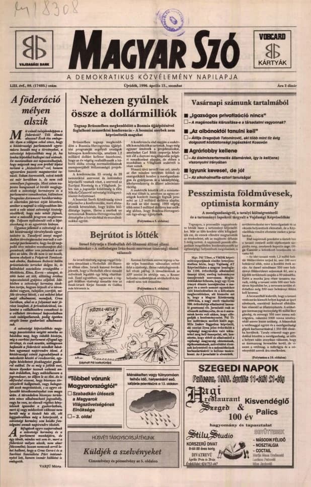 Magyar Szó, 53. évf. 1996. április 13. 88. sz. 1–16. oldal