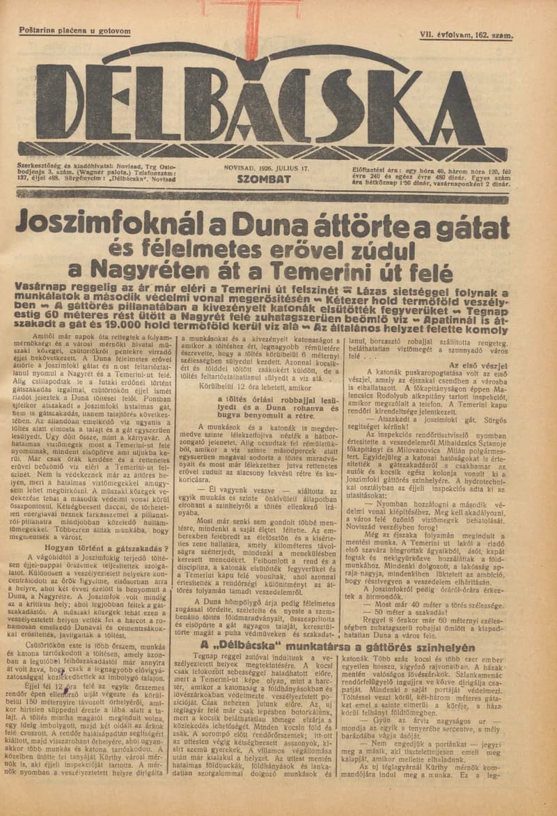Délbácska, 7. évf. 1926. július 17. 162. sz.
