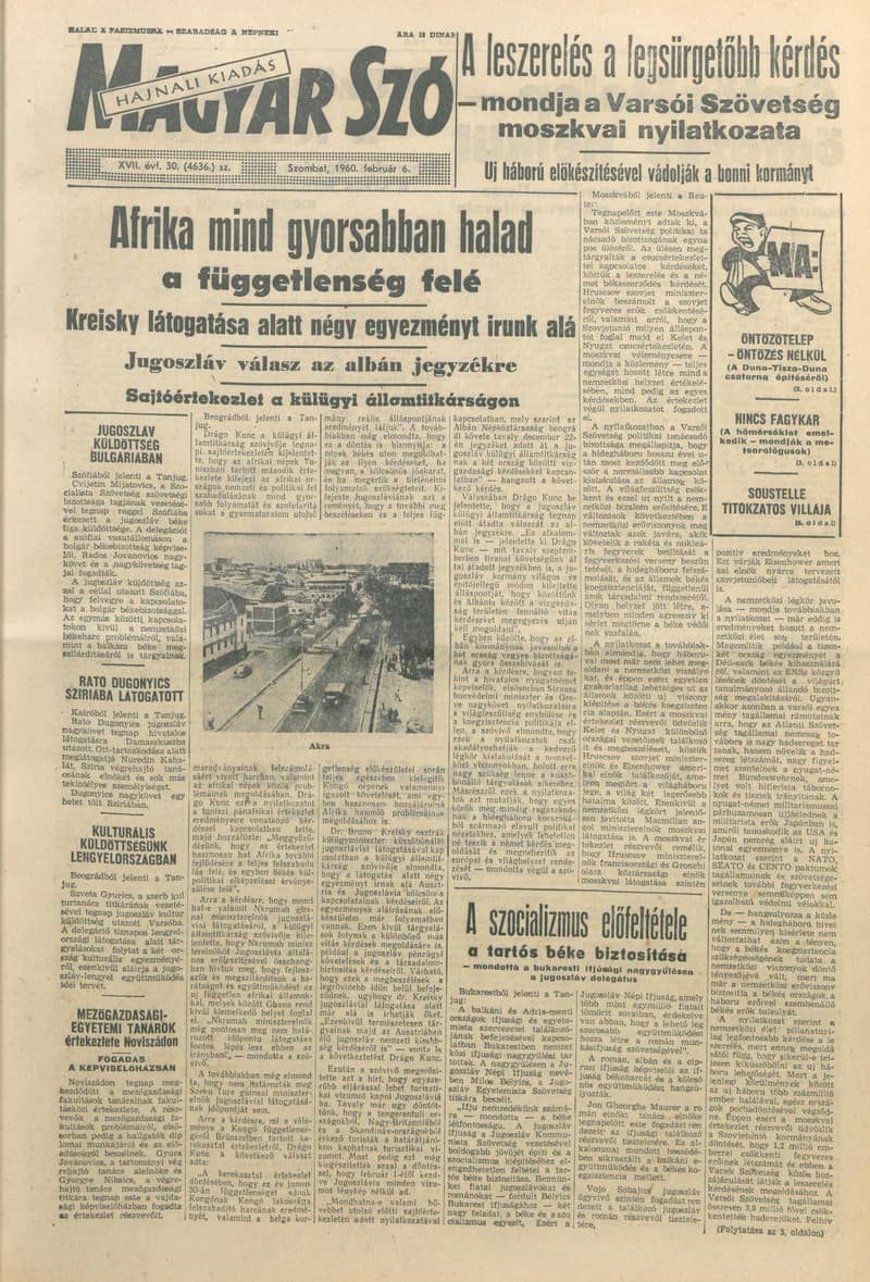 Magyar Szó, 17. évf. 1960. február 6. 30. sz. 1–24. oldal