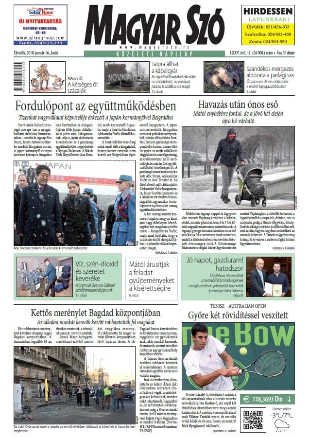 Magyar Szó, 75. évf. 2018. január 16. 11. sz. 1–20. oldal