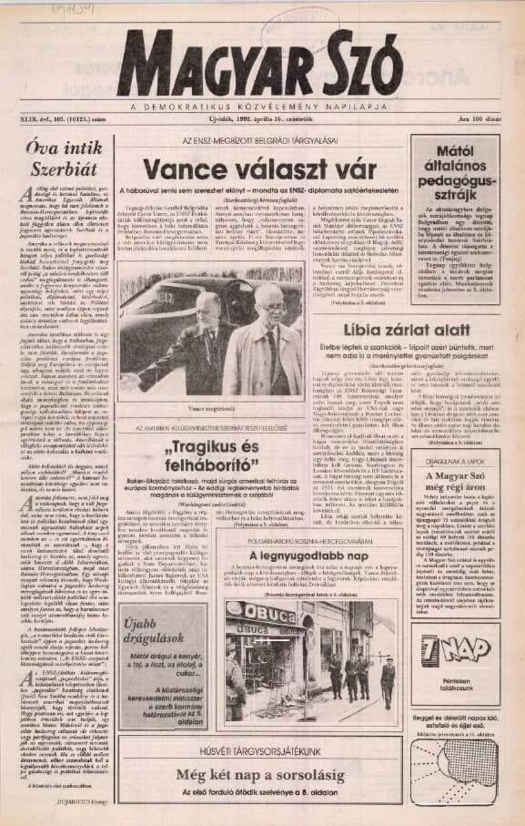 Magyar Szó, 49. évf. 1992. április 16. 105. sz. 1–16. oldal