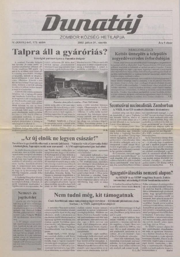 Dunatáj, 4. évf. 2002. július 31. 173. sz.