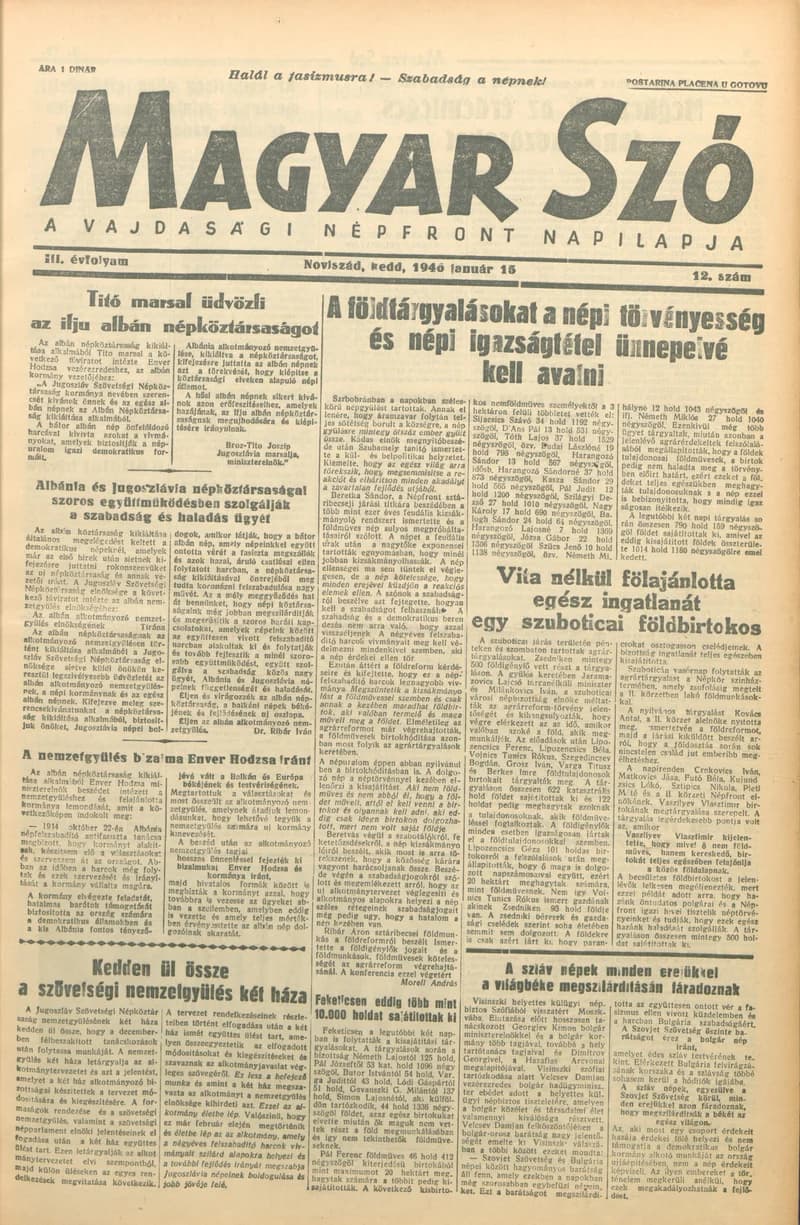 Magyar Szó, 3. évf. 1946. január 15. 12. sz. 1–4. oldal