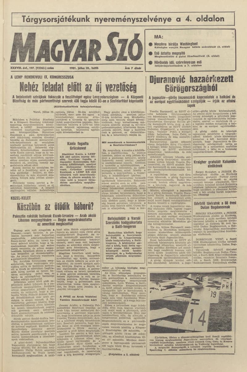 Magyar Szó, 38. évf. 1981. július 20. 197. sz.