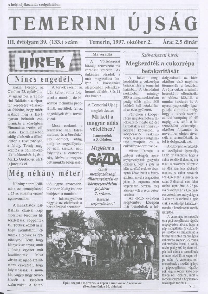 Temerini Újság, 3. évf. 1997. október 2. 39. sz.