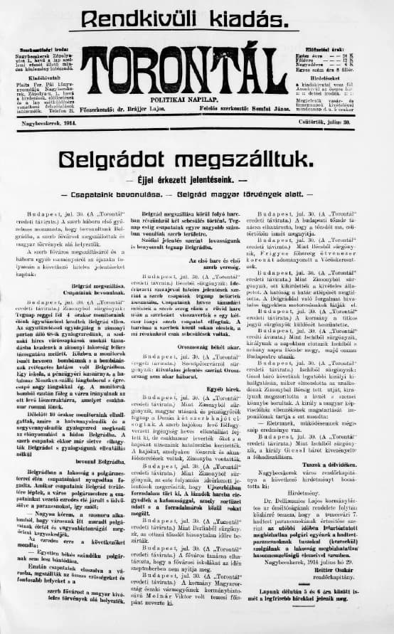 Torontál, 43. évf. 1914. július 30. 170. sz.
