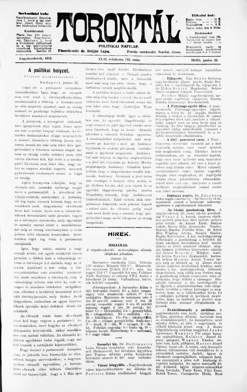 Torontál, 42. évf. 1913. június 23. 142. sz.