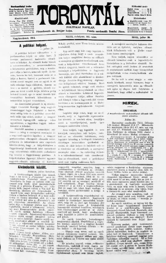Torontál, 43. évf. 1914. július 20. 162. sz.